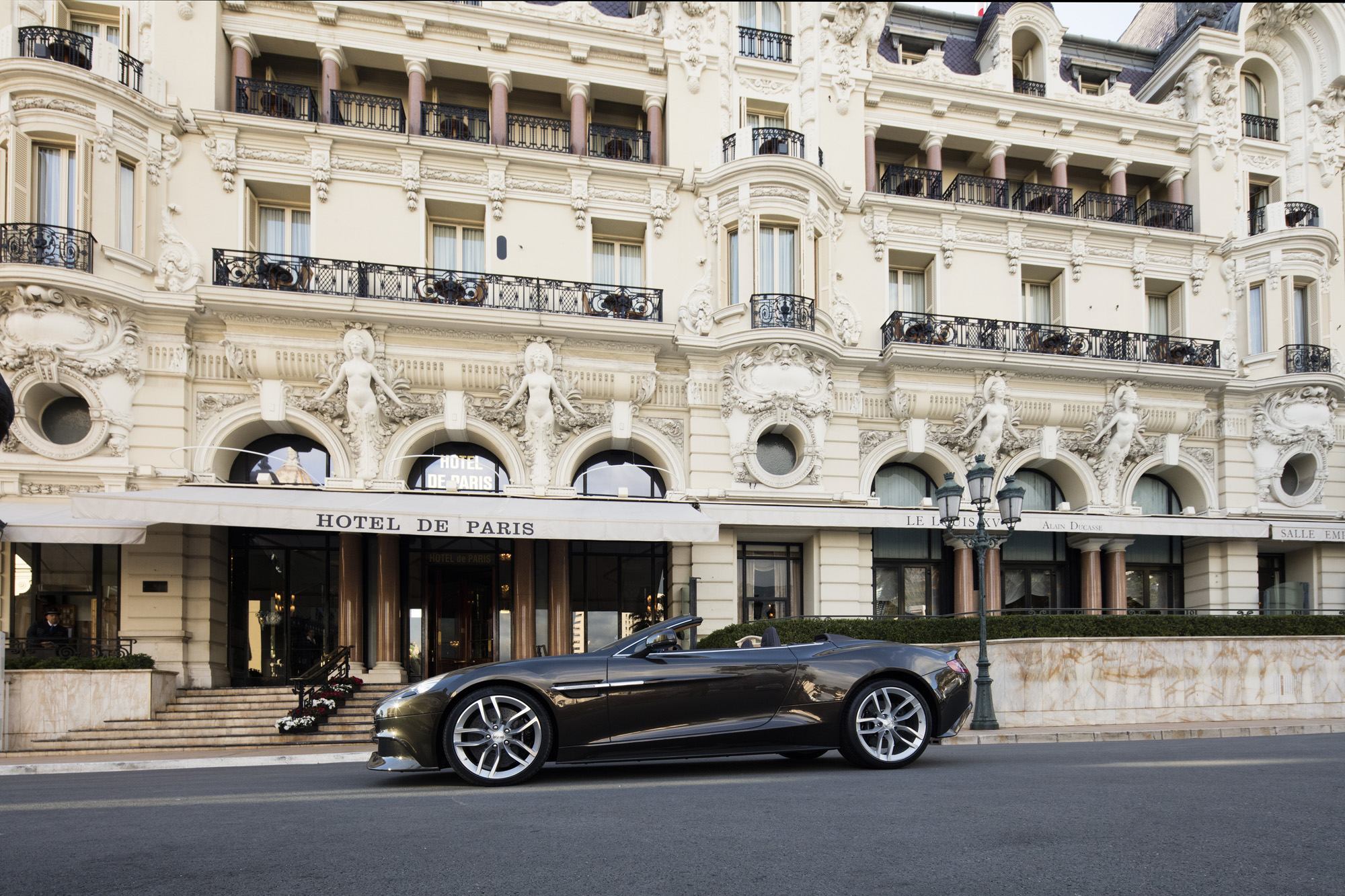 Aston Martin in front of the Hotel de Paris Monaco.