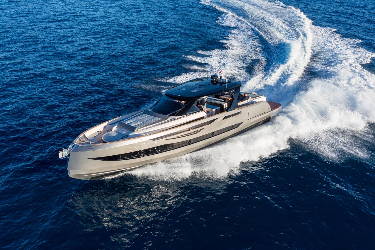 Sleek motor yacht on the Mediterranean.